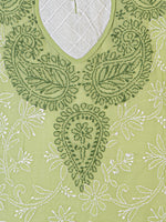 Load image into Gallery viewer, Seva Chikan Hand Embroidered Green Cotton Lucknowi Chikan Kurti SCL1231