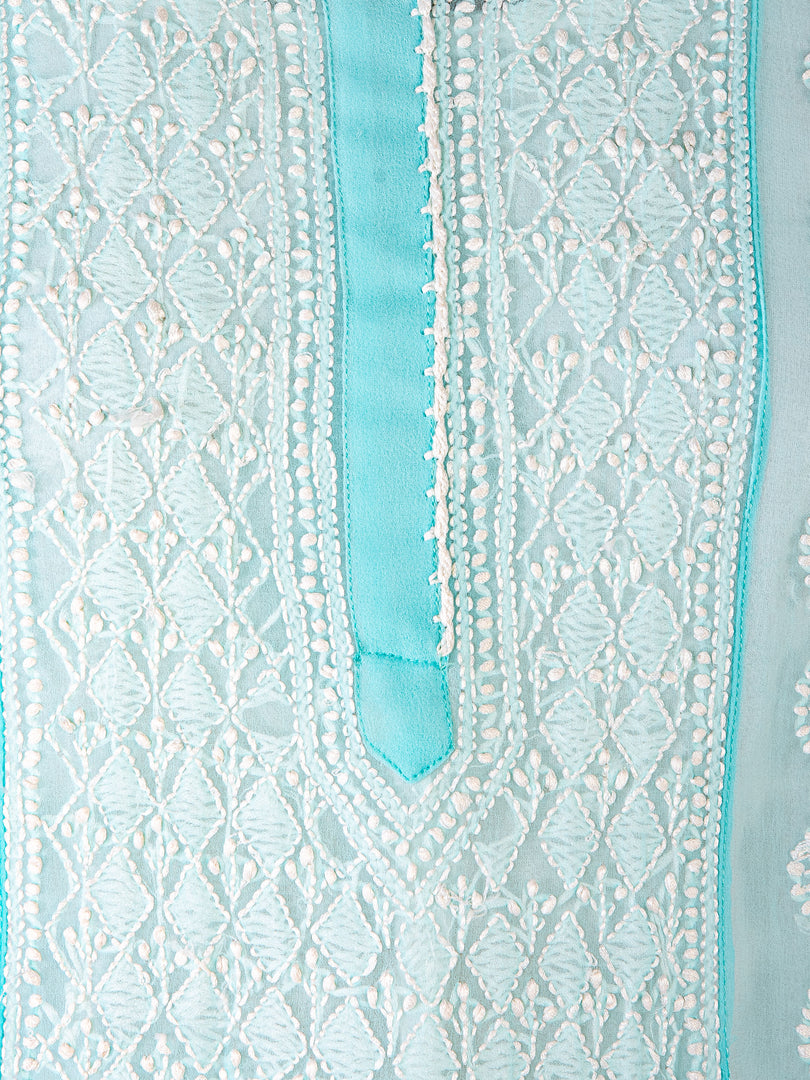 Seva Chikan Hand Embroidered Sky Blue Georgette Lucknowi Chikankari Anarkali-SCL1327