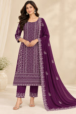 Load image into Gallery viewer, Seva Chikan Hand Embroidered Wine Georgette Lucknowi Chikankari Unstitched Suit Piece-SEV15058