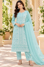 Load image into Gallery viewer, Seva Chikan Hand Embroidered Sea Green Cotton Lucknowi Chikankari Unstitched Suit Piece-SEV15031