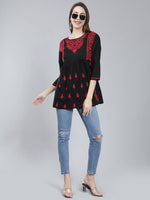 Load image into Gallery viewer, Seva Chikan Hand Embroidered Black Cotton Lucknowi Chikankari Top