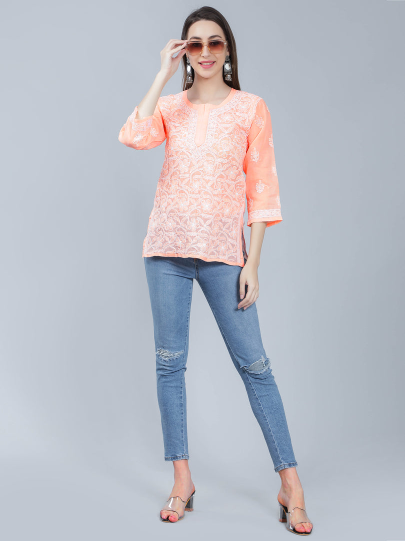 Seva Chikan Hand Embroidered Terivoil Cotton Lucknowi Chikan Top