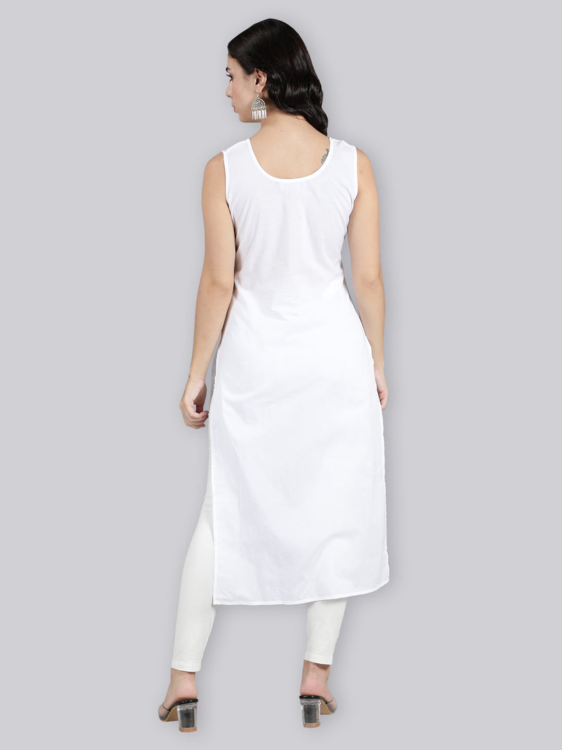 Seva Chikan Cotton Long Slips Combo of White (Pack of 2)