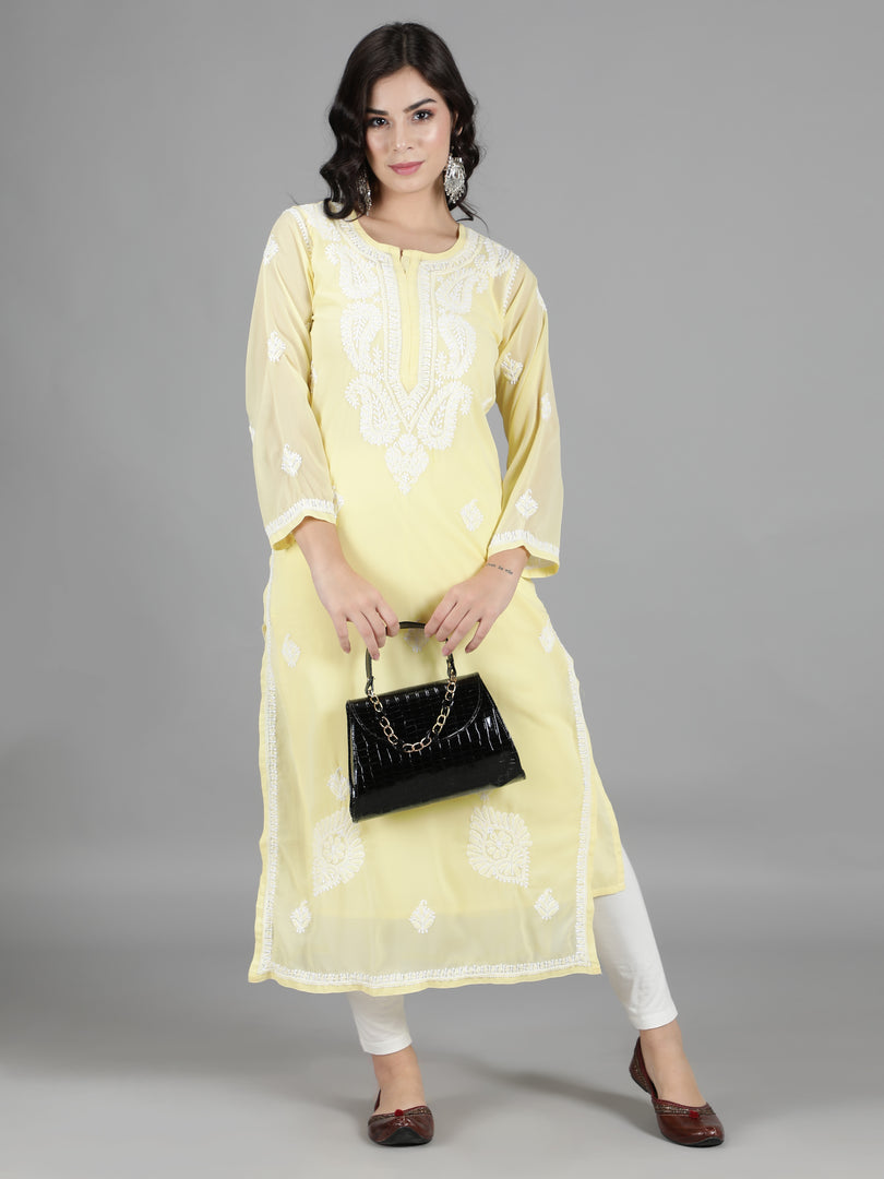Seva Chikan Hand Embroidered  Georgette Lucknowi Chikankari kurta with Slip
