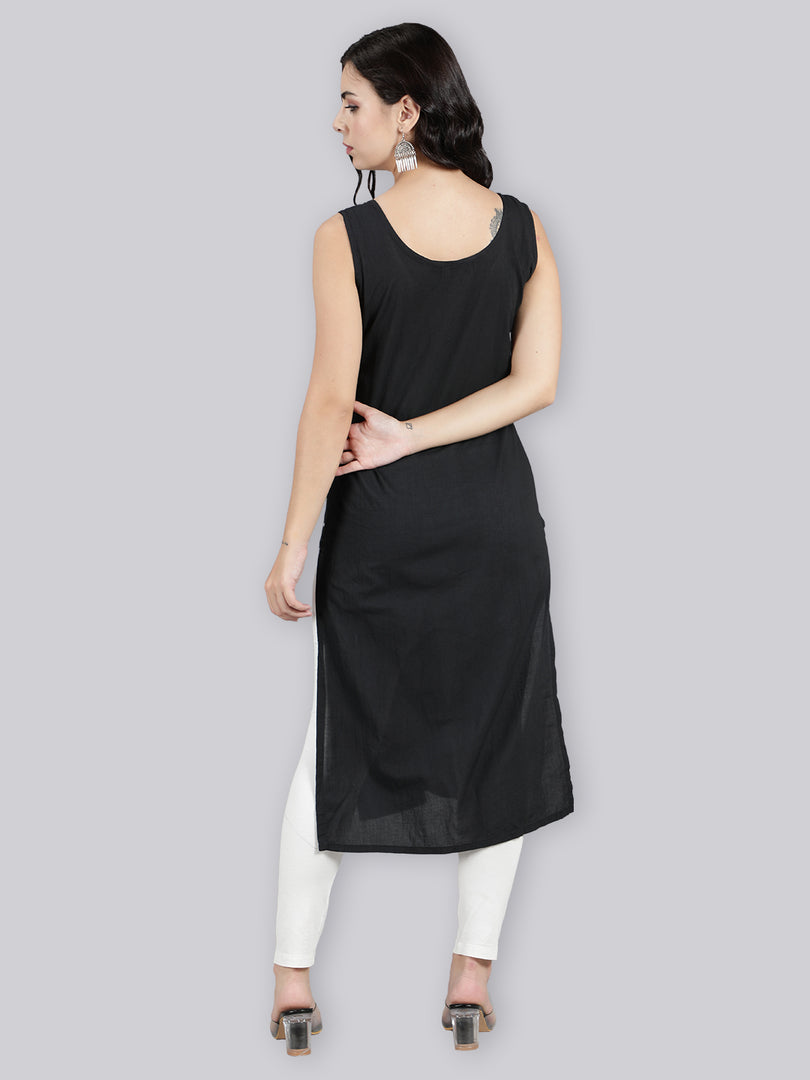 Seva Chikan Cotton Long Slips Combo of Black (Pack of 2)