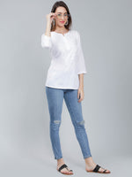 Load image into Gallery viewer, Seva Chikan Hand Embroidered White Cotton Lucknowi Chikan Top-SCL9048