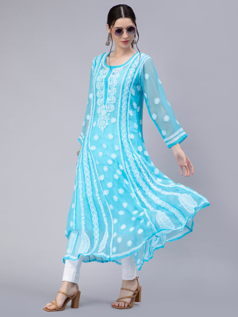 Seva Chikan Hand Embroidered Georgette Lucknowi Chikankari Anarkali Kurta