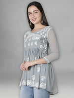 Load image into Gallery viewer, Seva Chikan Hand Embroidered Georgette Lucknowi Chikan Top