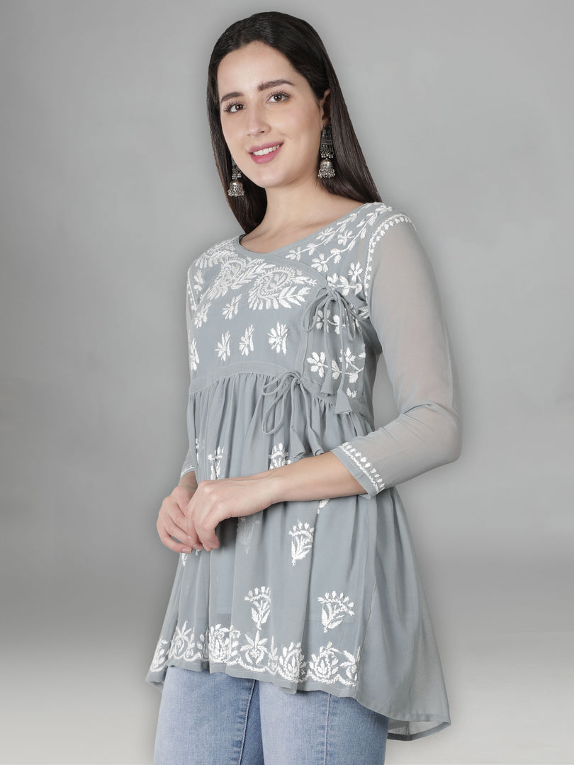 Seva Chikan Hand Embroidered Georgette Lucknowi Chikan Top