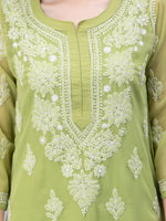 Load image into Gallery viewer, Seva Chikan Hand Embroidered Georgette Chikankari Kurta With Matching Slip