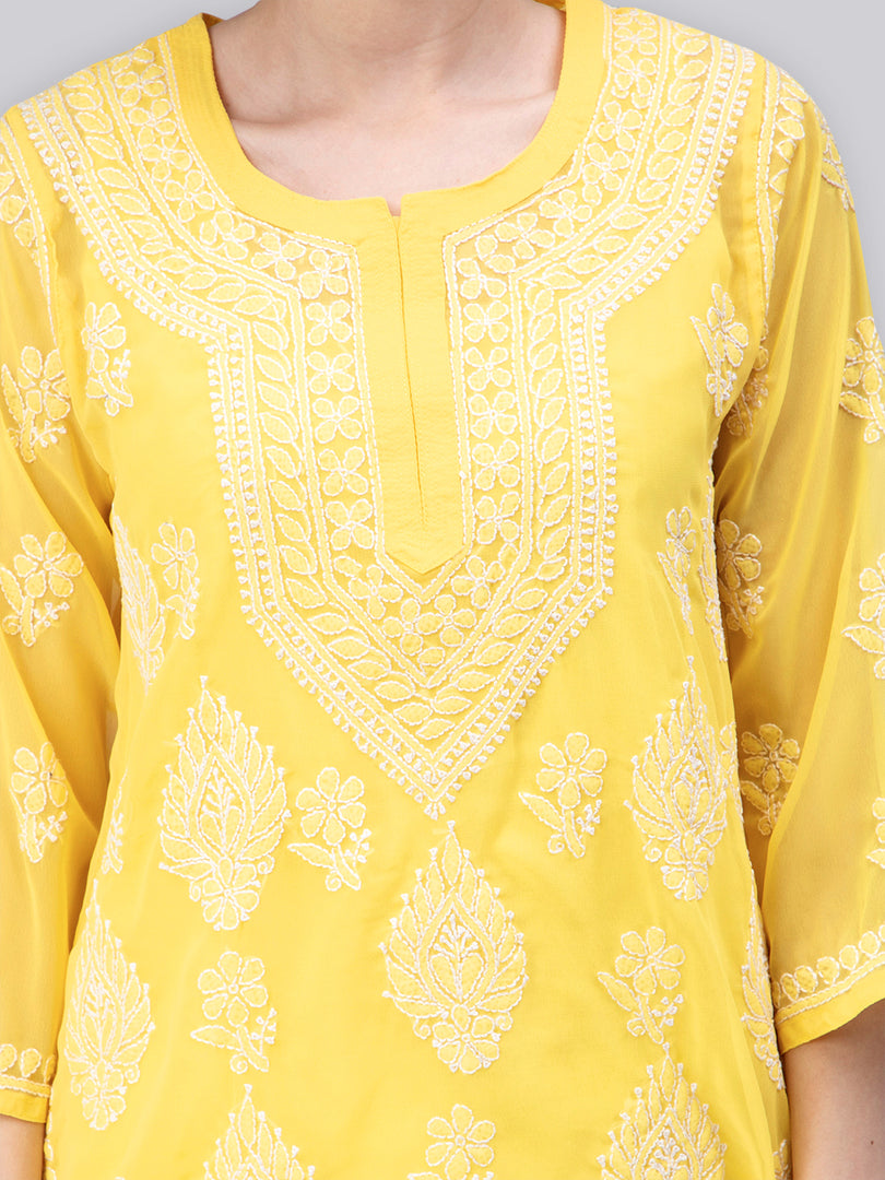 Seva Chikan Hand Embroidered Georgette Lucknowi Chikankari Top With Slip