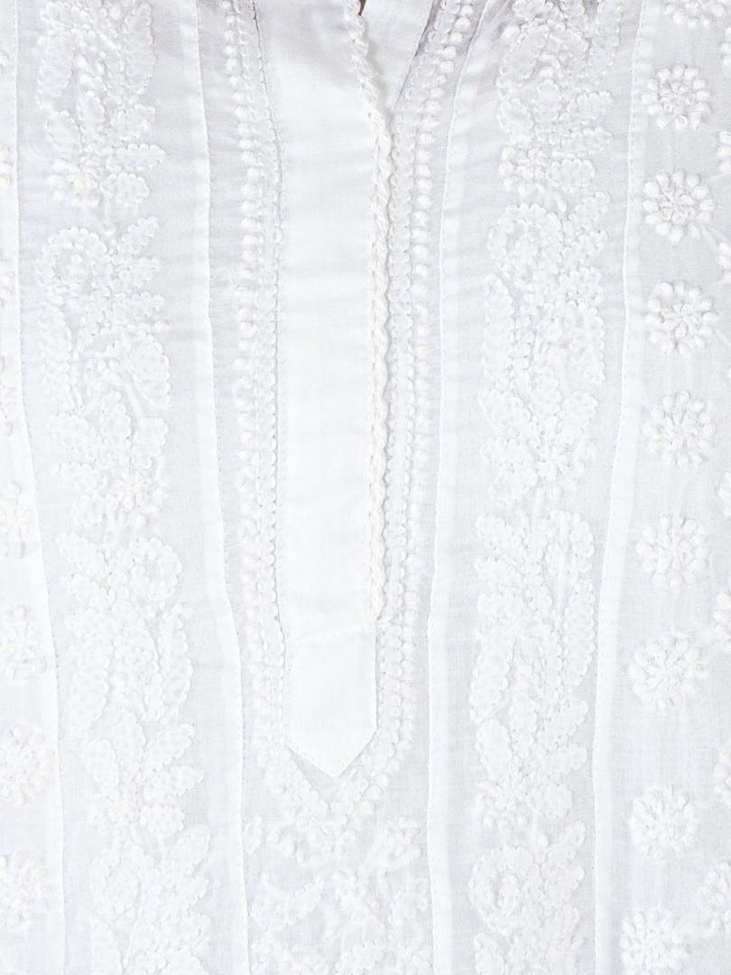 Seva Chikan Hand Embroidered White Cotton Lucknowi Chikankari Anarkali- SCL1317
