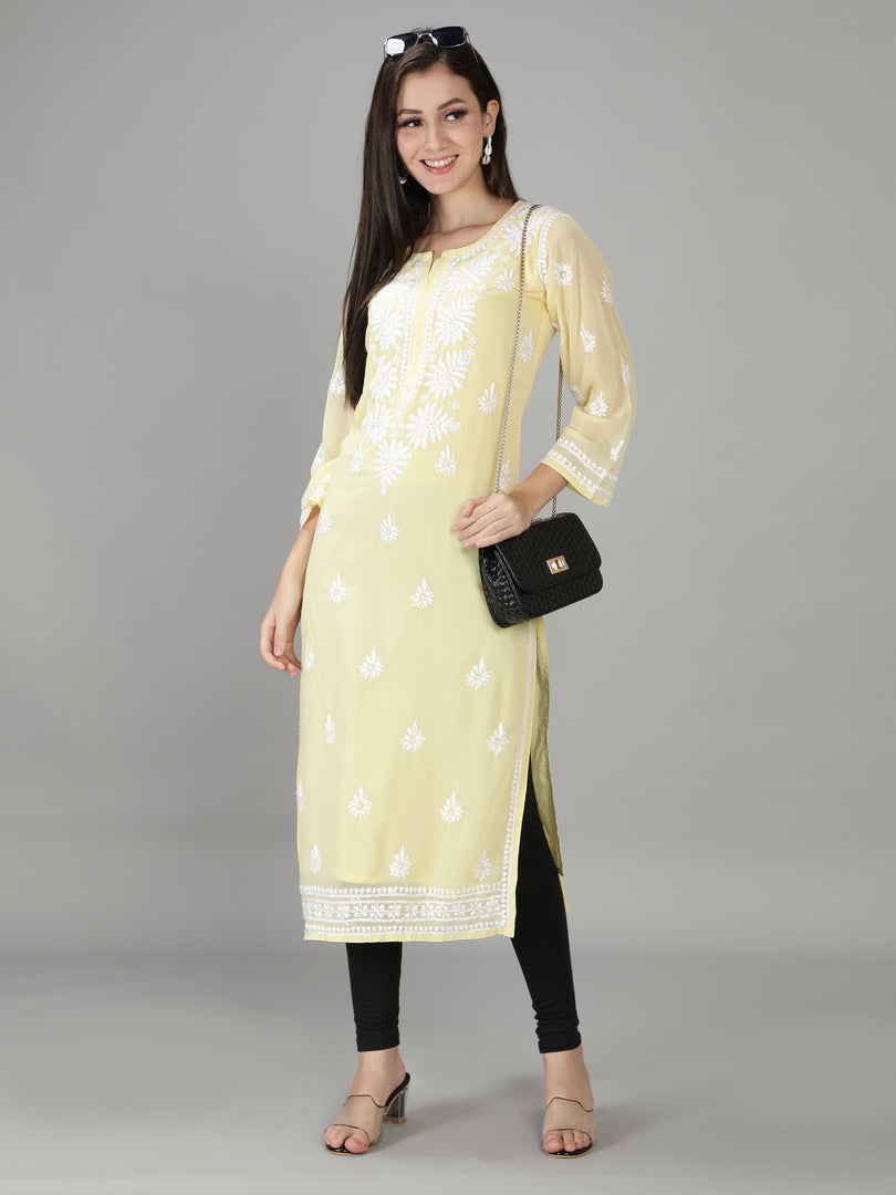 Seva Chikan Hand Embroidered Georgette Lucknowi Chikan Kurti With Slip