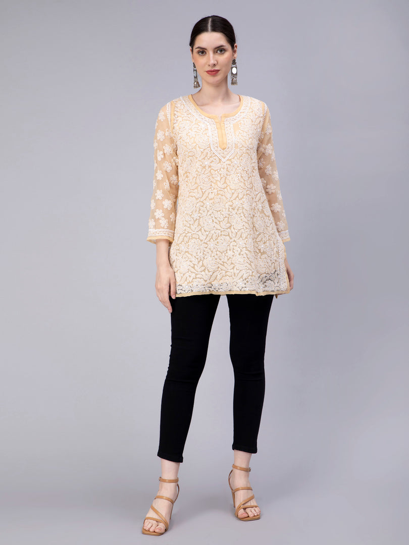 Seva Chikan Hand Embroidered Georgette Lucknowi Chikan Top With Slip
