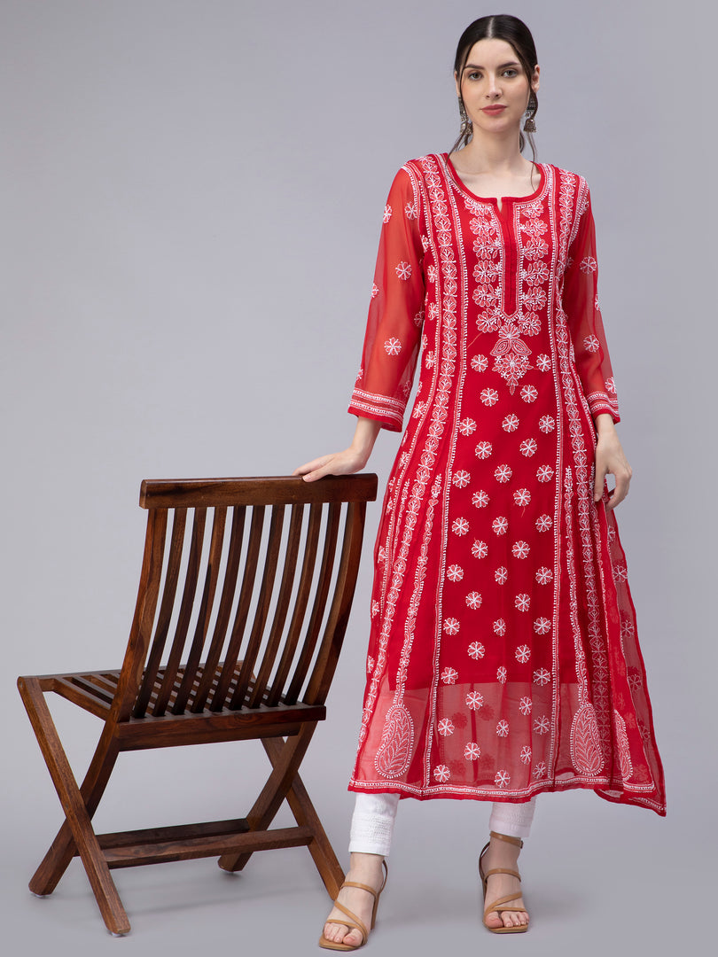 Seva Chikan Hand Embroidered Georgette Lucknowi Chikankari Anarkali Kurta