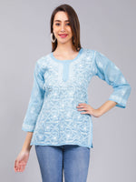 Load image into Gallery viewer, Seva Chikan Hand Embroidered Terivoil Cotton Lucknowi Chikan Top