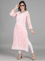 Load image into Gallery viewer, Seva Chikan Hand Embroidered Georgette Lucknowi Chikan Kurti With Slip