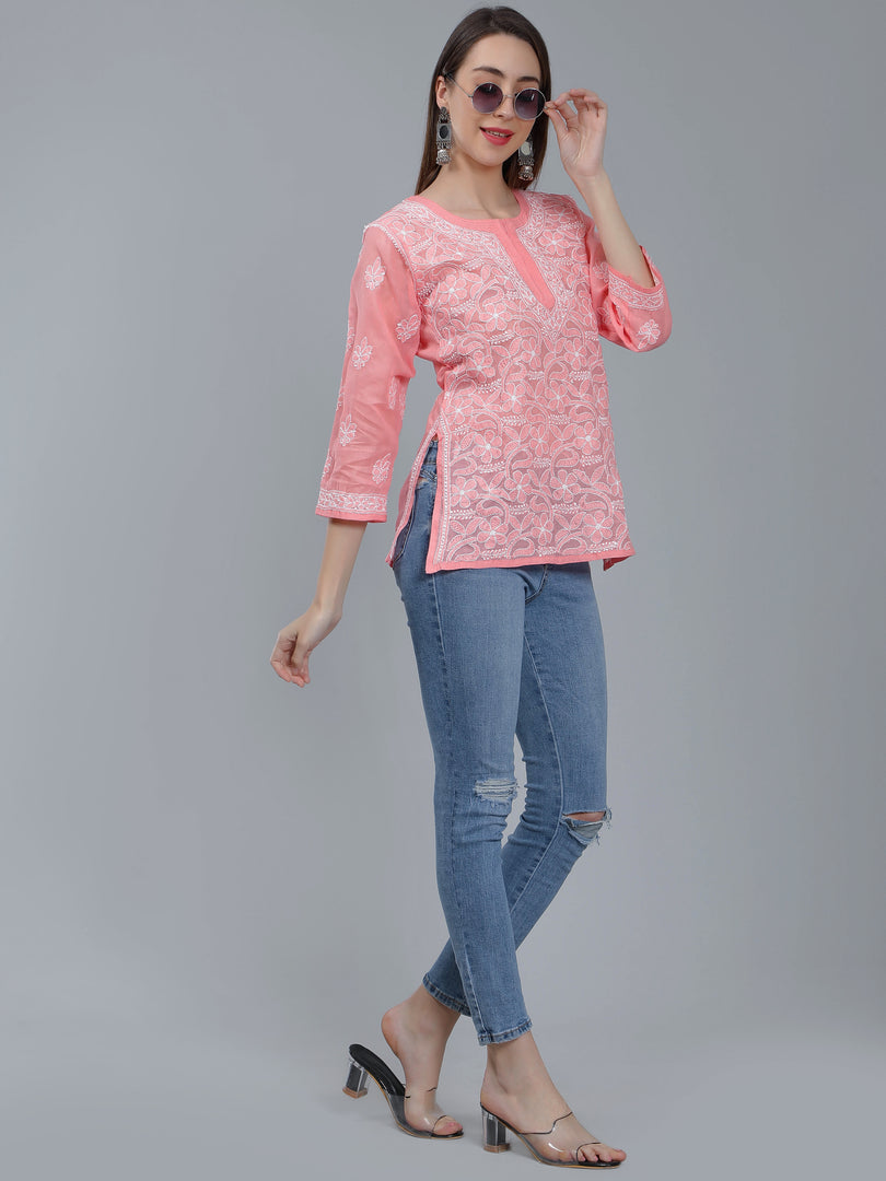 Seva Chikan Hand Embroidered Terivoil Cotton Lucknowi Chikan Top