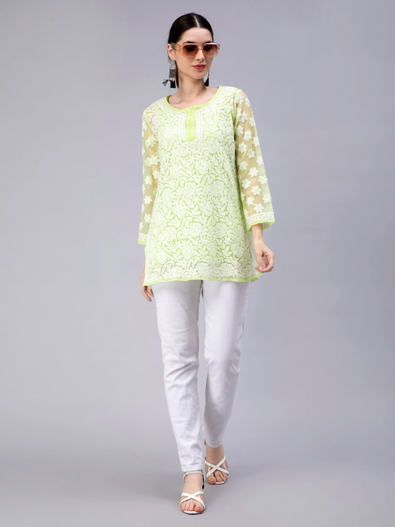 Seva Chikan Hand Embroidered Georgette Lucknowi Chikan Top With Slip