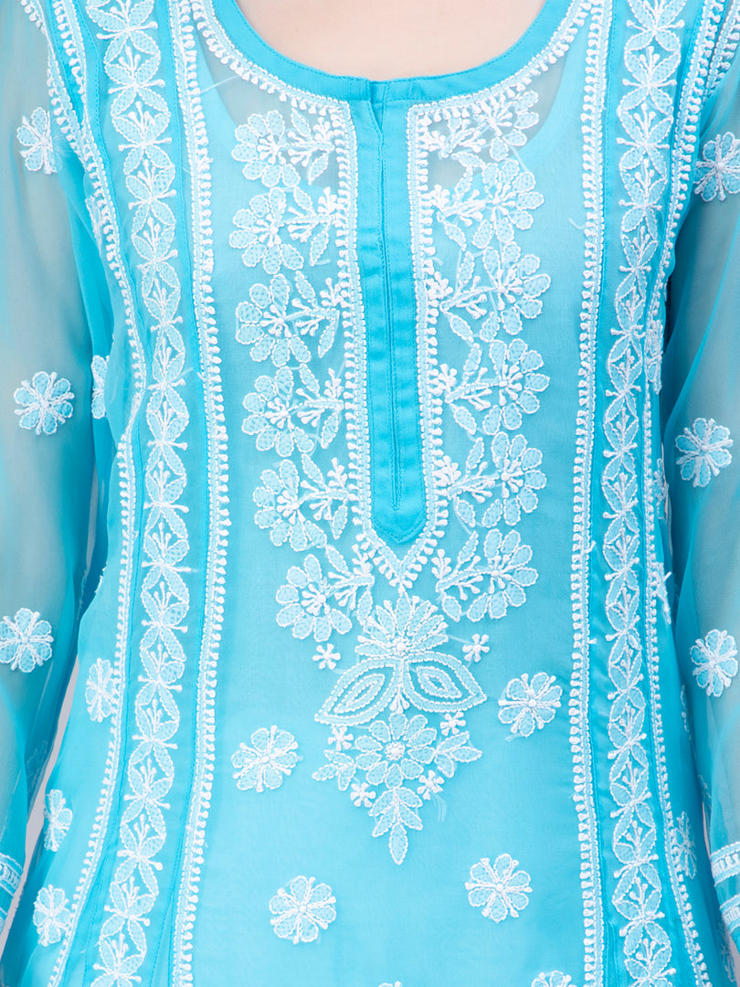 Seva Chikan Hand Embroidered Georgette Lucknowi Chikankari Anarkali Kurta