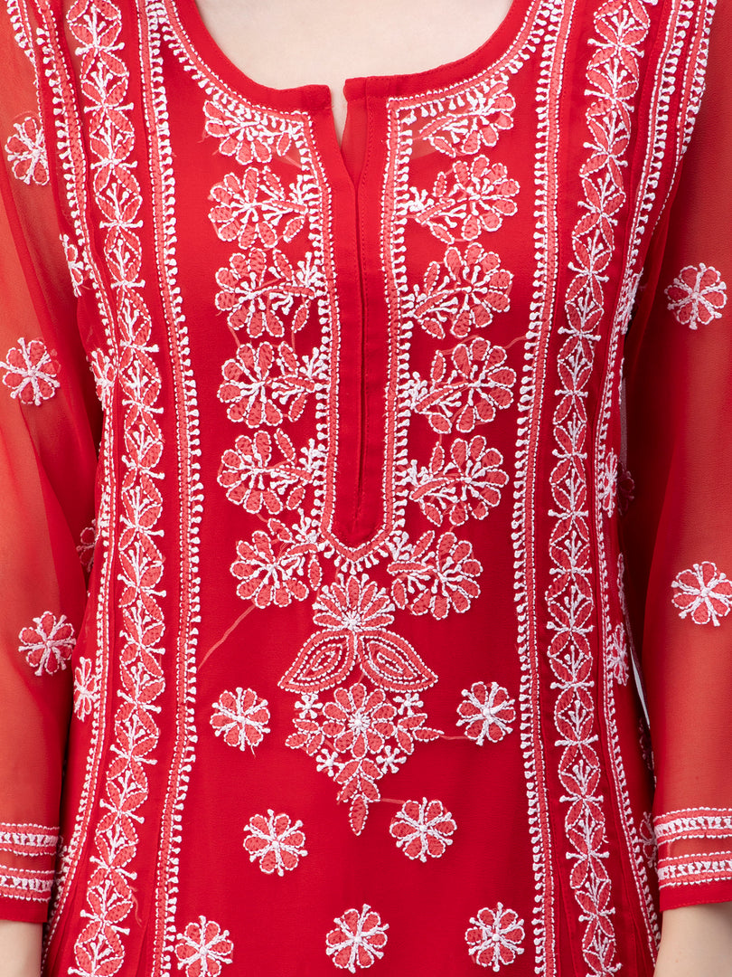 Seva Chikan Hand Embroidered Georgette Lucknowi Chikankari Anarkali Kurta