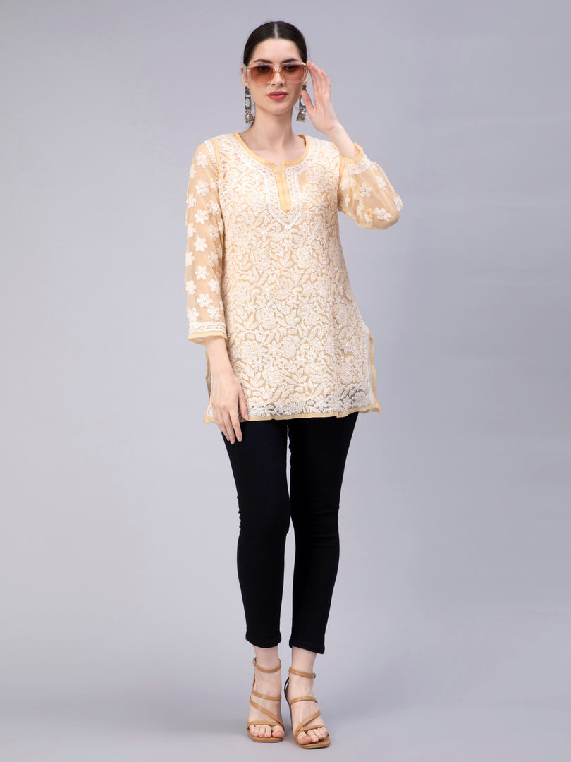 Seva Chikan Hand Embroidered Georgette Lucknowi Chikan Top With Slip