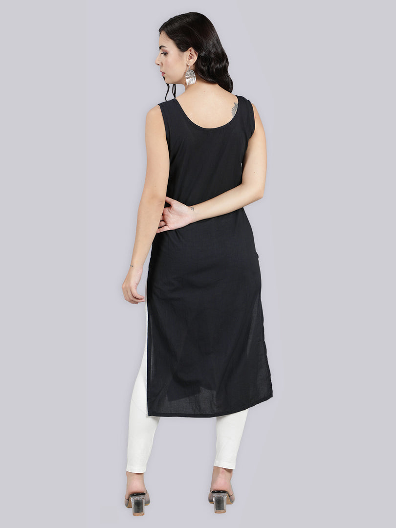 Seva Chikan Cotton Long Slips Combo of Black (Pack of 2)