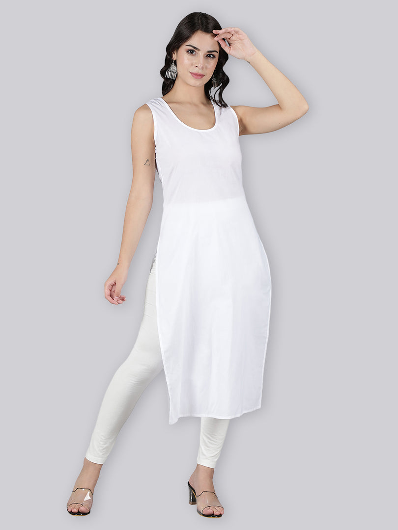 Seva Chikan Cotton Long Slips Combo of White (Pack of 2)