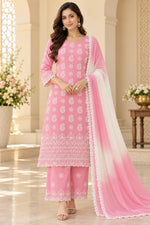 Load image into Gallery viewer, Seva Chikan Hand Embroidered Pink Cotton Lucknowi Chikankari Unstitched Suit Piece-SEV15053
