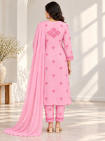 Load image into Gallery viewer, Seva Chikan Hand Embroidere Pink Terivoil Cotton Lucknowi Chikankari Unstitched Suit Piece-SEV15023