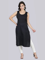 Load image into Gallery viewer, Seva Chikan Cotton Long Slips Combo of Black (Pack of 2)