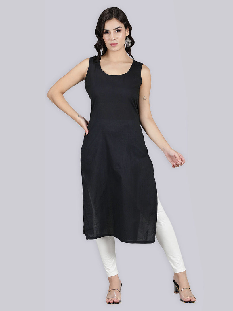 Seva Chikan Cotton Long Slips Combo of Black (Pack of 2)