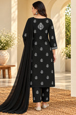 Load image into Gallery viewer, Seva Chikan Hand Embroidered Black Terivoil Cotton Lucknowi Chikankari Unstitched Suit Piece-SCL13144