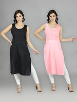 Load image into Gallery viewer, Seva Chikan Cotton Long Slips Combo Of Black (Pack of 2)