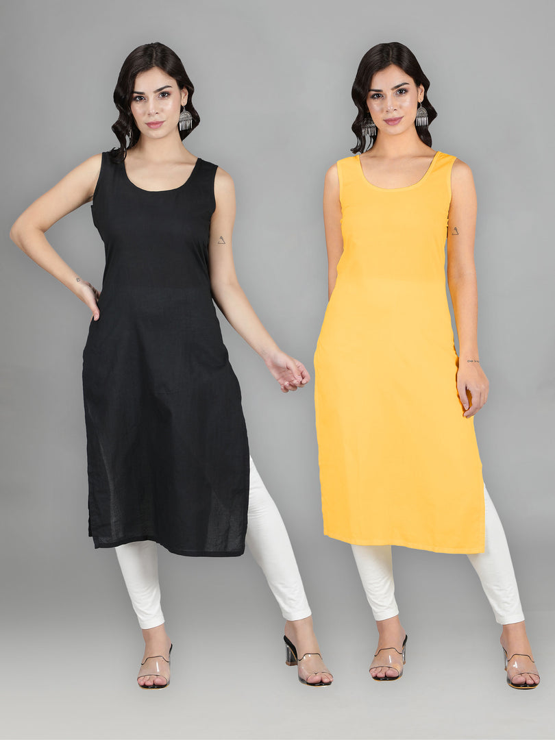 Seva Chikan Cotton Long Slips Combo Of Black (Pack of 2)