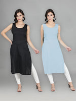 Load image into Gallery viewer, Seva Chikan Cotton Long Slips Combo Of Black (Pack of 2)