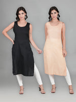 Load image into Gallery viewer, Seva Chikan Cotton Long Slips Combo Of Black (Pack of 2)