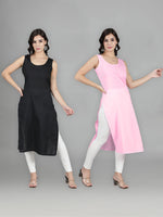 Load image into Gallery viewer, Seva Chikan Cotton Long Slips Combo Of Black (Pack of 2)