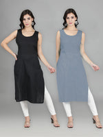 Load image into Gallery viewer, Seva Chikan Cotton Long Slips Combo Of Black (Pack of 2)