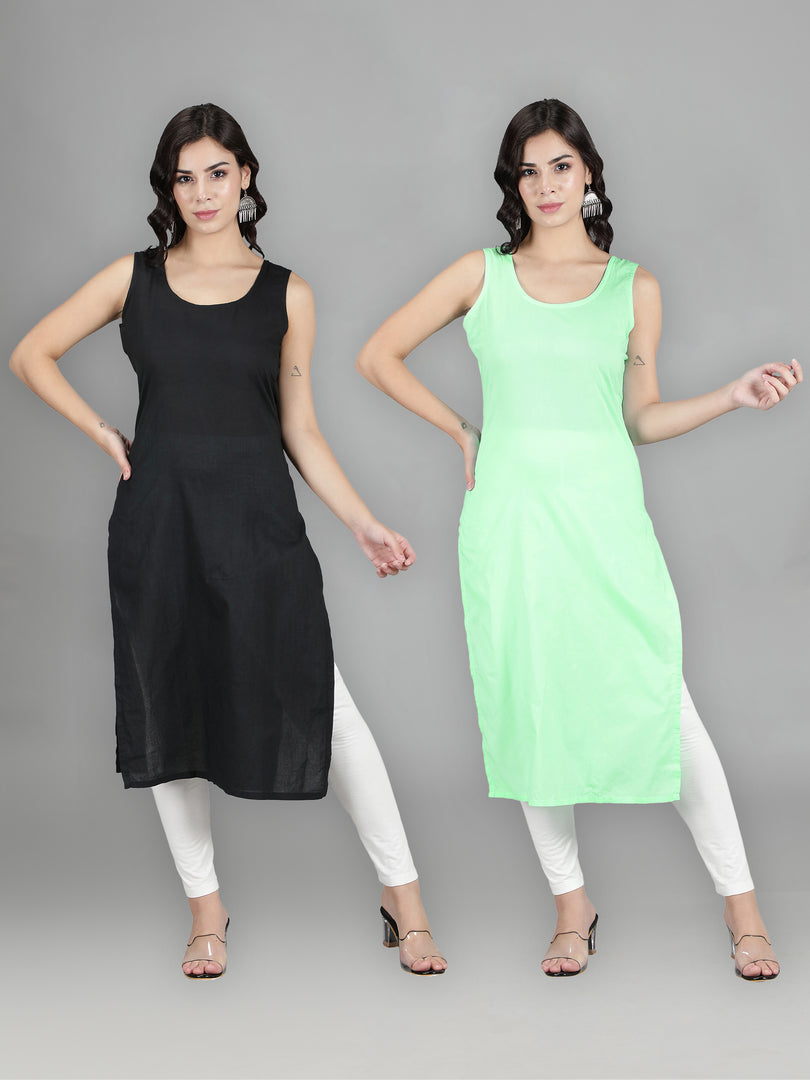 Seva Chikan Cotton Long Slips Combo Of Black (Pack of 2)