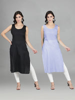 Load image into Gallery viewer, Seva Chikan Cotton Long Slips Combo Of Black (Pack of 2)