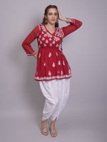 Load image into Gallery viewer, Seva Chikan Hand Embroidered Maroon Georgette Lucknowi Chikankari Kurta Set SCL8064