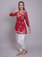 Load image into Gallery viewer, Seva Chikan Hand Embroidered Maroon Georgette Lucknowi Chikankari Kurta Set SCL8064