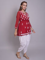 Load image into Gallery viewer, Seva Chikan Hand Embroidered Maroon Georgette Lucknowi Chikankari Kurta Set SCL8064