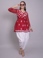 Load image into Gallery viewer, Seva Chikan Hand Embroidered Maroon Georgette Lucknowi Chikankari Kurta Set SCL8064