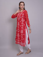 Load image into Gallery viewer, Seva Chikan Hand Embroidered Georgette Lucknowi Chikankari Kurta With Slip