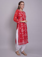 Load image into Gallery viewer, Seva Chikan Hand Embroidered Georgette Lucknowi Chikankari Kurta With Slip