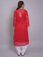 Load image into Gallery viewer, Seva Chikan Hand Embroidered Georgette Lucknowi Chikankari Kurta With Slip