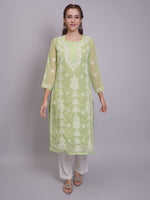Load image into Gallery viewer, Seva Chikan Hand Embroidered Georgette Lucknowi Chikankari Kurta With Slip