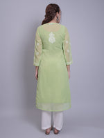 Load image into Gallery viewer, Seva Chikan Hand Embroidered Georgette Lucknowi Chikankari Kurta With Slip